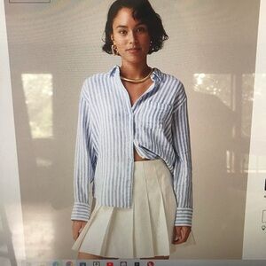 J Crew Factory Linen Cotton Blend Gauze White and Blue Striped Shirt M